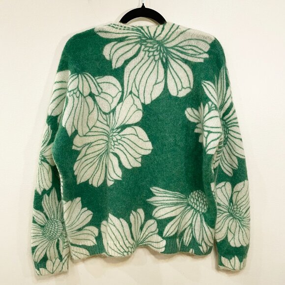 EUC Sezane Julietta Floral Mohair Wool Sweater Green Ecru Medium - Picture 4 of 9